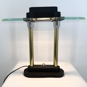 Vintage Postmodern Bankers Memphis Desk Lamp Robert Sonneman Black 80s Dimmable